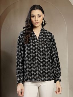 Gipsy - Chiq and Elegant Embroidered Rayon V-Neck Black Top