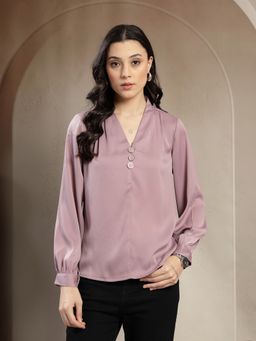 Gipsy - Chiq and Elegant Satin V-Neck Purple Top