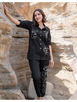 Babli - Women Black Embroidered Collar Neck Co-ord Set