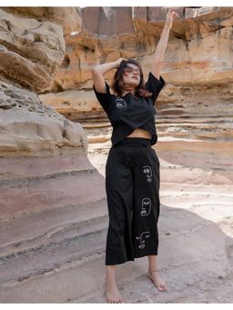 Babli - Women Black Round Neck Embroidered Co-ord Set