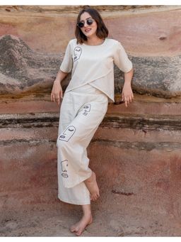 Babli - Women Cream Round Neck Embroidered Co-ord Set