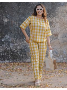 Babli - Women Yellow Boat Neck Checkered Co-ord Set