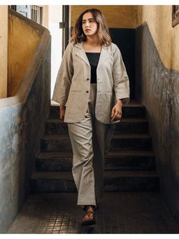 Babli - Women Grey Striped Notched Lapel Co-ord Set