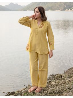 Babli - Women Yellow Embroidered Co-ord Set