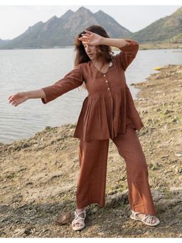 Babli - Women Brown Embroidered Peplum Co-ord Set