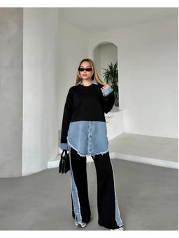 Loveable Creations By Muskan - Black Denim Trim Statement Co-Ord Set