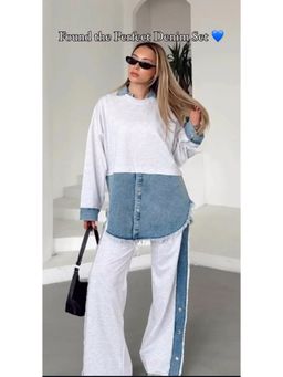 Loveable Creations By Muskan - Off White Denim Trim Statement Co-Ord Sit