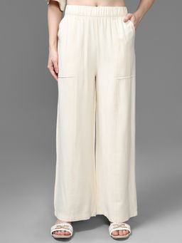 Kazo - Women Beige Viscose Plain Relaxed Fit Pant