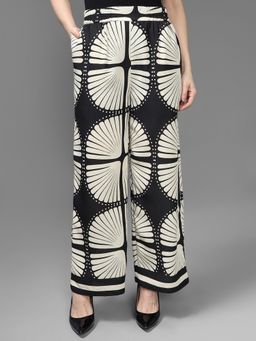Kazo - Women Black Viscose Geometric Relaxed Fit Pant