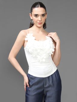 Kazo - Women White Floral Embellished Top