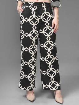 Kazo - Women Olive Polyester Geometric Relaxed Fit Pant