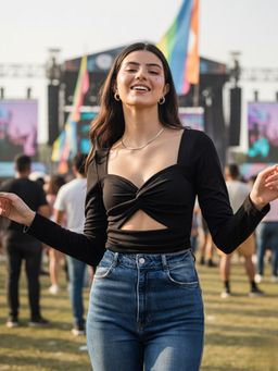 Uptownie - Stretchable Knotted Full Sleeves Black Crop Top