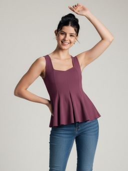Uptownie - Stretchable Ribbed Peplum Purple Top