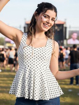 Uptownie - Stretchable Panelled Peplum White Top