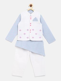 Nautinati - Boys Pure Cotton Asymmetric Kurta with Pyjama Nehru Jacket (Set of 3)