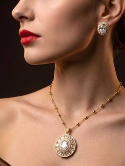 ADIVA - White Brass Gold Plated Stones Necklace with Earrings