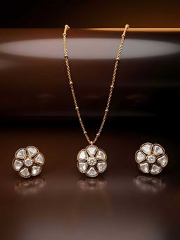 ADIVA - White Brass Gold Plated Stones Necklace with Earrings