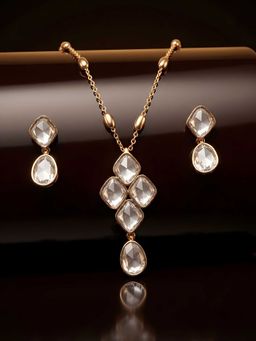 ADIVA - White Brass Gold Plated Stones Necklace with Earrings