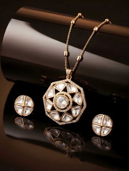 ADIVA - White Brass Gold Plated Stones Necklace with Earrings