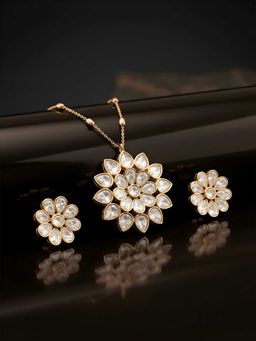 ADIVA - White Brass Gold Plated Stones Necklace with Earrings