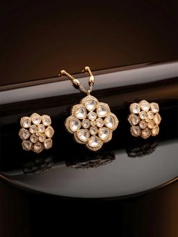 ADIVA - White Brass Gold Plated Stones Necklace with Earrings