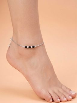 925 SILLER - 925 Pure Silver Stardust and Shadow Beaded Anklet