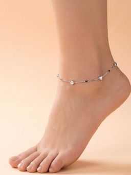 925 SILLER - 925 Pure Silver The Amour Silver Heart and Black Bar Box Chain Anklet