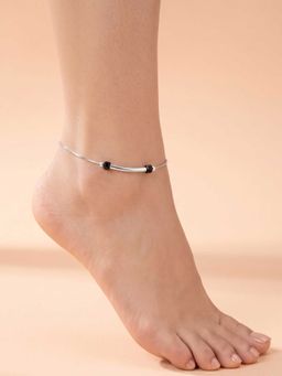 925 SILLER - 925 Pure Silver The Sleek Horizon Silver and Black Bead Box Chain Anklet