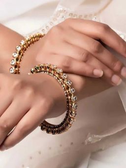 ZEVARLY - White Alloy Rhodium Plated Stones Bangles (Pack of 2)
