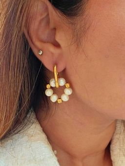 TAAHIRA JEWELLERY - 18K Gold Plated Gold Freshwater Pearl Beaded Hoop Earrings