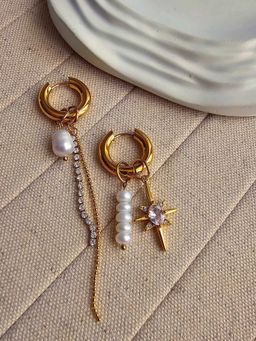 TAAHIRA JEWELLERY - 18K Gold Plated Flora Zircon Pearl Earrings