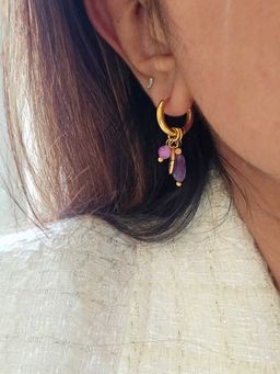 TAAHIRA JEWELLERY - 18K Gold Plated Purple Stone Cuff Earrings