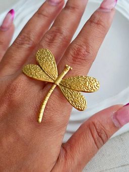 TAAHIRA JEWELLERY - 18K Gold Plated Dragonfly Adjustable Ring