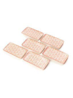 EZ Life - Glazed Sauve Saplings Rectangle 7 Inch Ceramic Dessert Plates Set Of 6 Light Peach