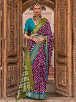 Akhilam - Women Silk Blend Purple Woven Design Designer Saree With Unstitched Blouse Piece
