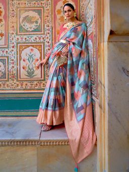 Akhilam - Women Silk Blend Multicolored Woven Design Designer Saree With Unstitched Blouse Piece