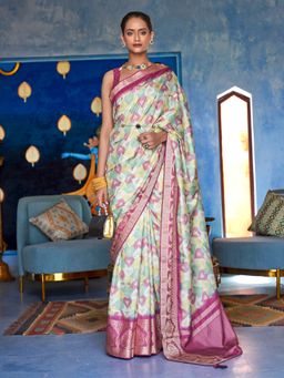 Akhilam - Women Silk Blend Multicolored Woven Design Designer Saree With Unstitched Blouse Piece
