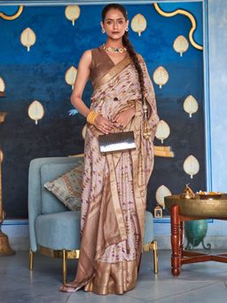 Akhilam - Women Silk Blend Beige Woven Design Designer Saree With Unstitched Blouse Piece