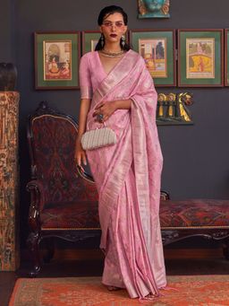 Akhilam - Women Silk Blend Pink Woven Design Designer Saree With Unstitched Blouse Piece