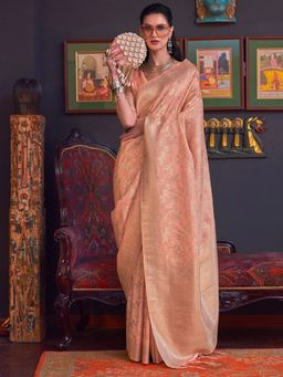 Akhilam - Women Silk Blend Peach Woven Design Designer Saree With Unstitched Blouse Piece