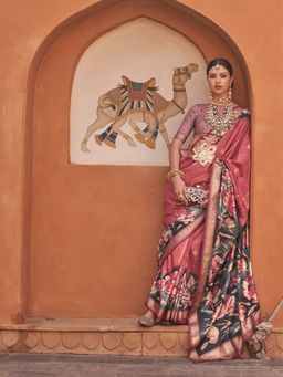 Akhilam - Women Silk Blend Rust Woven Design Designer Saree With Unstitched Blouse Piece