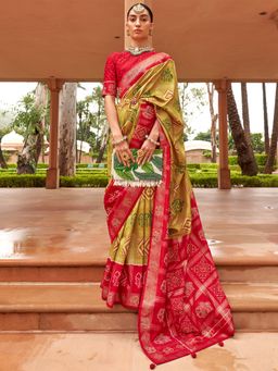 Akhilam - Women Silk Blend Olive Embellished Designer Saree With Unstitched Blouse Piece