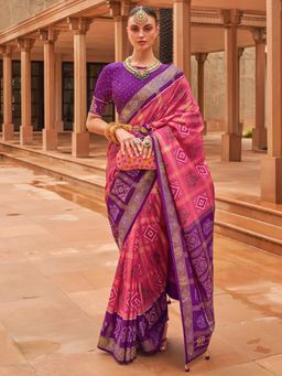 Akhilam - Women Silk Blend Pink Embellished Designer Saree With Unstitched Blouse Piece