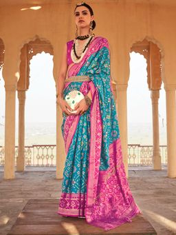 Akhilam - Women Silk Blend Blue Woven Design Designer Saree With Unstitched Blouse Piece