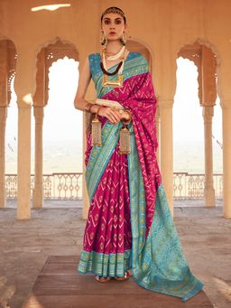 Akhilam - Women Silk Blend Pink Woven Design Designer Saree With Unstitched Blouse Piece