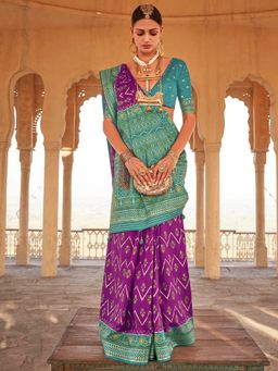 Akhilam - Women Silk Blend Purple Woven Design Designer Saree With Unstitched Blouse Piece