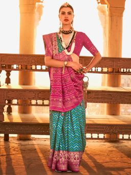 Akhilam - Women Silk Blend Blue Woven Design Designer Saree With Unstitched Blouse Piece