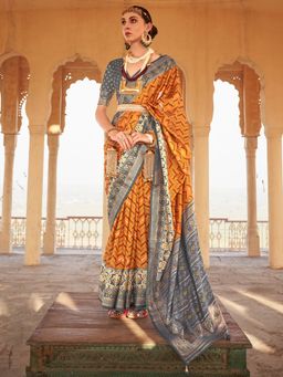 Akhilam - Women Silk Blend Mustard Woven Design Designer Saree With Unstitched Blouse Piece