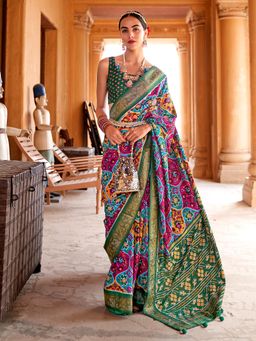 Akhilam - Women Silk Blend Multicolored Embellished Designer Saree With Unstitched Blouse Piece