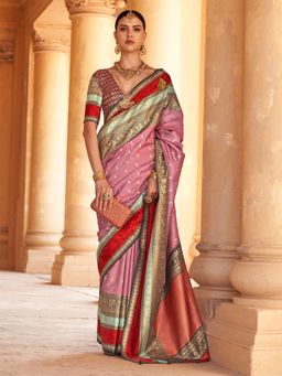 Akhilam - Women Silk Blend Mauve Woven Design Designer Saree With Unstitched Blouse Piece